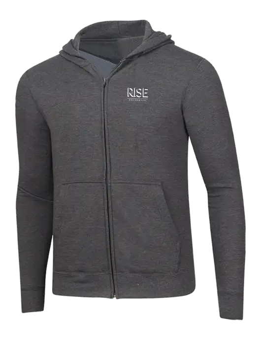 Dark Heather Grey 8.5 oz Ring Spun Zip Hooded Sweatshirt w/Rise Residential Logo