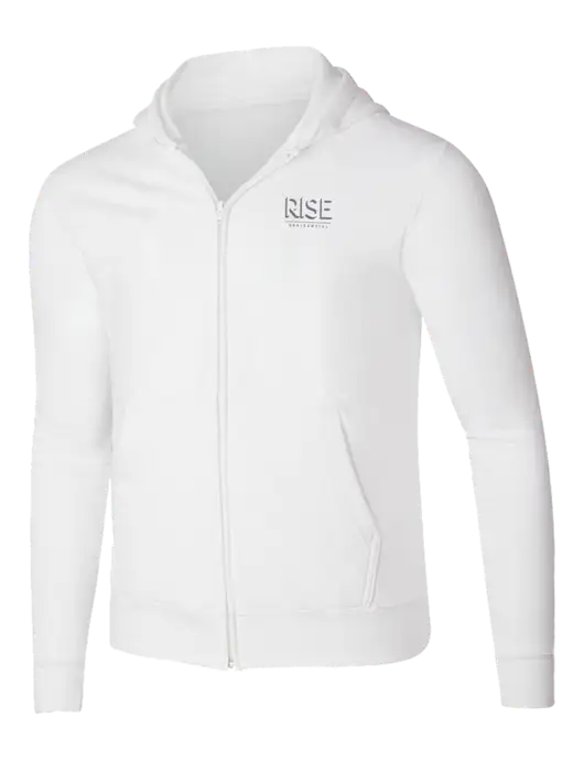 White 8.5 oz Ring Spun Zip Hooded Sweatshirt w/Rise Residential Logo