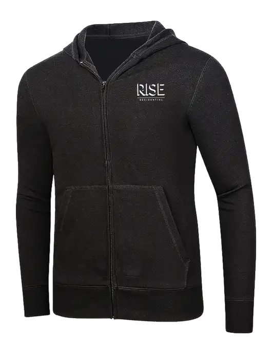 Full-Zip Black Heavyweight Hooded Sweatshirt w/Rise Residential Logo