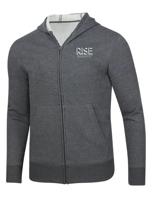 Full-Zip Dark Grey Heather Heavyweight Hooded Sweatshirt w/Rise Residential Logo