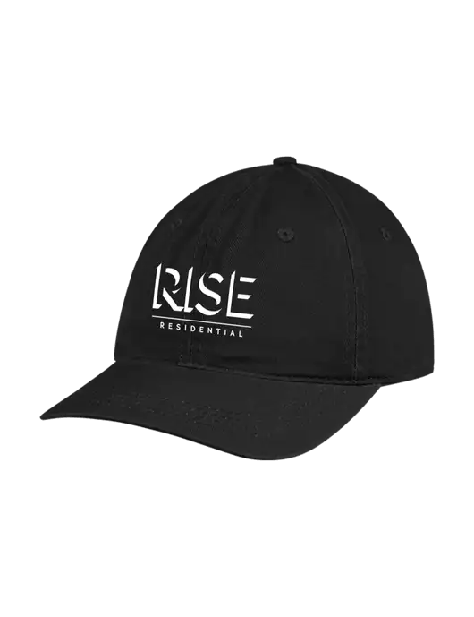 Garment Washed Unstructured Twill Black Cap w/Rise Residential Logo