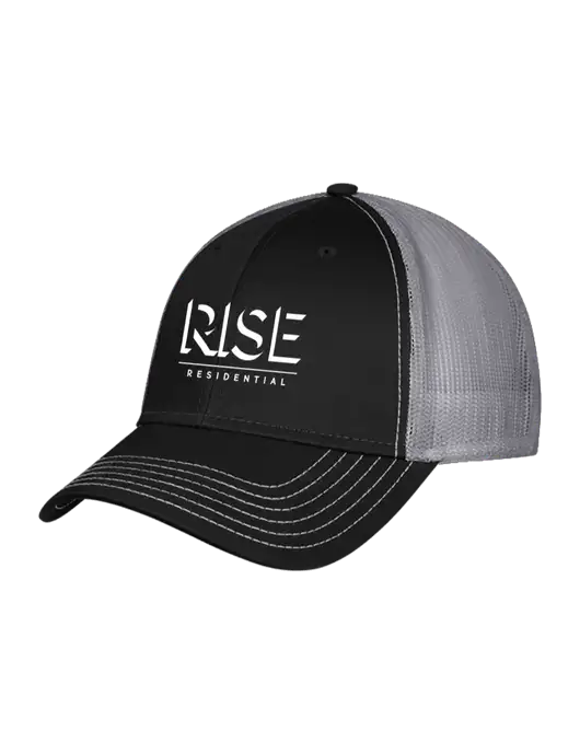 Black & Grey Mesh Trucker Cap Snap Back w/Rise Residential Logo