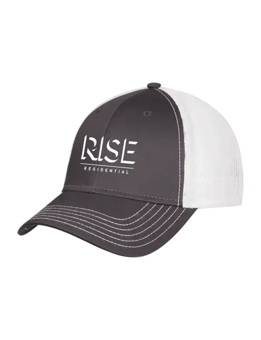 Dark Grey/White Mesh Trucker Cap Snap Back w/Rise Residential Logo