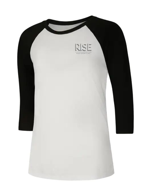 Womens Simply Soft 3/4 Sleeve Black/White Ring Spun Cotton T-Shirt w/Rise Residential Logo