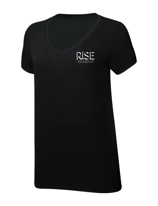 Womens Simply Soft V-Neck Black 4.5oz  Poly/Combed Ring Spun Cotton T-Shirt w/Rise Residential Logo