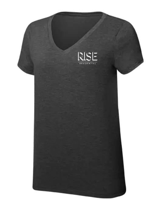 Womens Simply Soft V-Neck Black Frost 4.5oz  Poly/Combed Ring Spun Cotton T-Shirt w/Rise Residential Logo