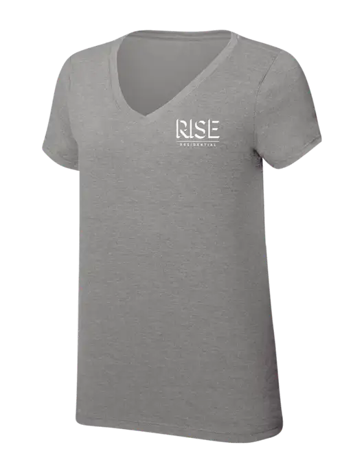 Womens Simply Soft V-Neck Grey Frost 4.5oz  Poly/Combed Ring Spun Cotton T-Shirt w/Rise Residential Logo