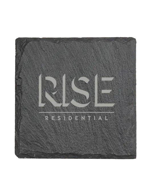Square Slate Coaster, 4 x 4 w/Rise Residential Logo