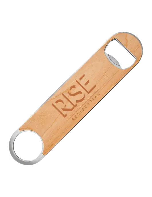 Bottle Opener w/Wood Veneer, 7 x 1.2 w/Rise Residential Logo