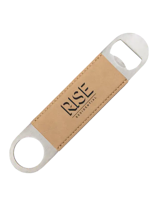 Tan Leatherette Bottle Opener w/Rise Residential Logo