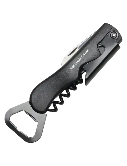 Sleek Black Bottle Opener w/Rise Residential Logo