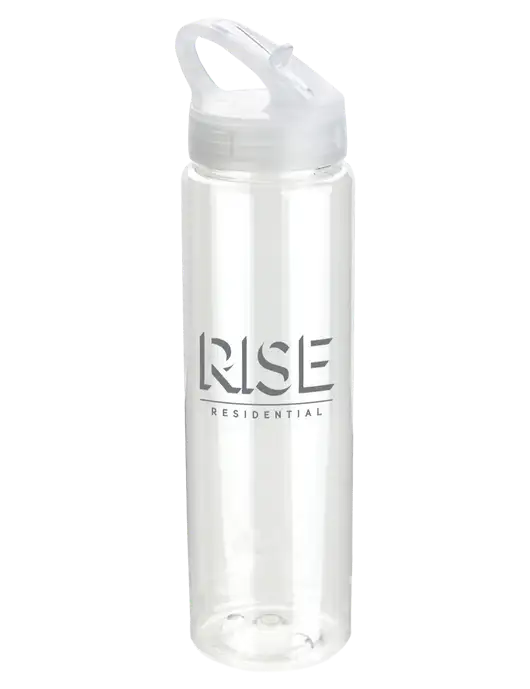 Buddy Clear 32 oz PET Bottle with Flip Lid w/Rise Residential Logo