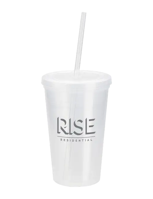 Sorrento Clear 16 oz Tumbler with Lid & Straw w/Rise Residential Logo