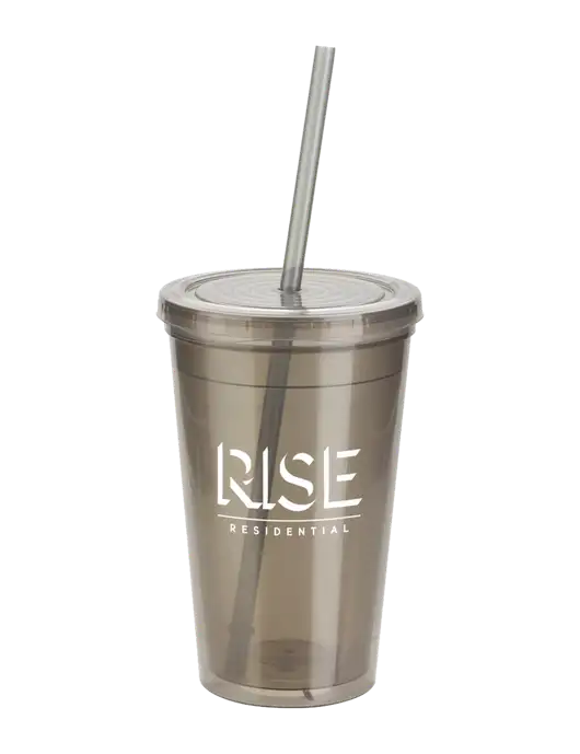 Sorrento Medium Grey 16 oz Tumbler with Lid & Straw w/Rise Residential Logo