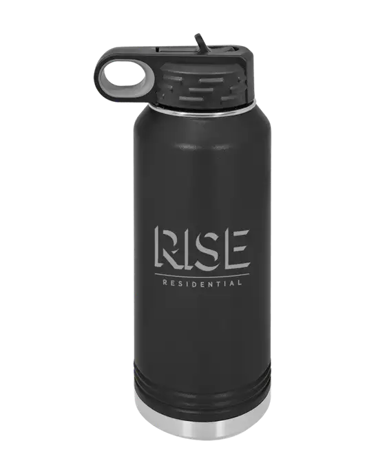 Polar Camel 32 oz Powder Coated Black Vacuum Insulated Water Bottle w/Rise Residential Logo