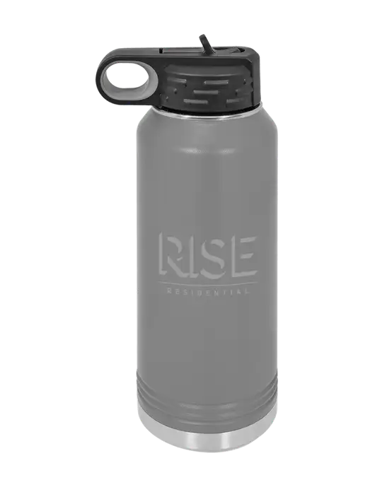 Polar Camel 32 oz Powder Coated Grey Vacuum Insulated Water Bottle w/Rise Residential Logo
