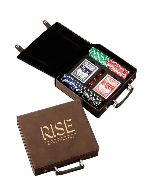Rustic Leatherette 100 Chip Poker Set w/Rise Residential Logo