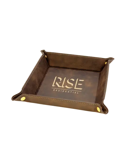 Rustic Leatherette Valet Tray, 6 x 6 w/Rise Residential Logo