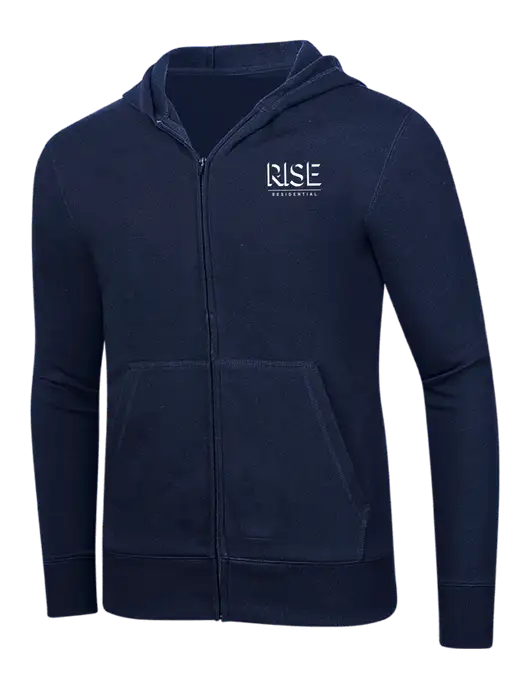 Full-Zip Navy Heavyweight Hooded Sweatshirt w/Rise Residential Logo