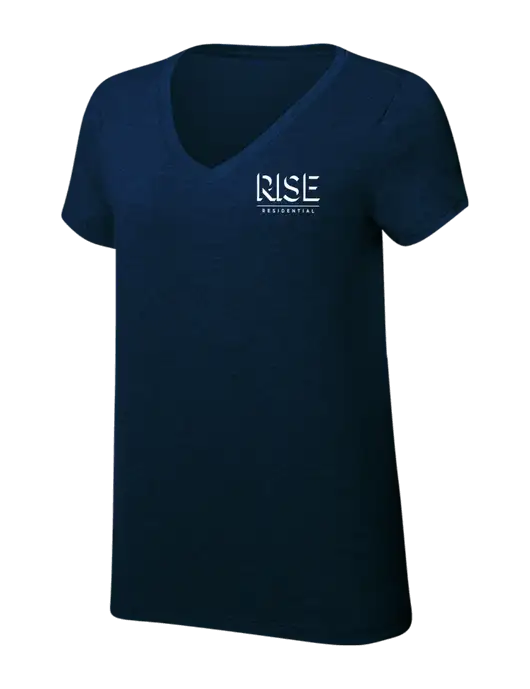 Womens Simply Soft V-Neck New Navy 4.5oz  Poly/Combed Ring Spun Cotton T-Shirt w/Rise Residential Logo